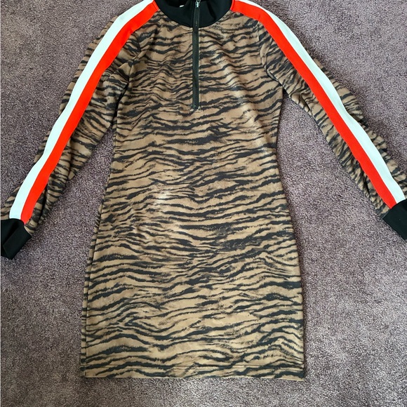 Pam & Gela Sz Medium Dress Tiger Stripe Stretch w Zipper Brown & Black - Picture 2 of 5